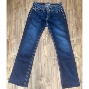 BKE Drew Jeans Womens Size 28x30 Dark Wash Thick Stitch Embroidered Blue-READ-